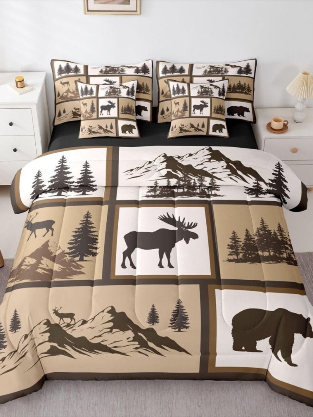 Rustic Bear Comforter Set Queen Size 7 Pcs Bedding Set Boys Girls